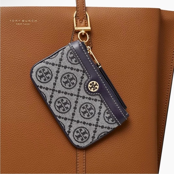 Tory Burch T Monogram Jacquard Card Case Tory Navy Gold - Picture 9 of 9